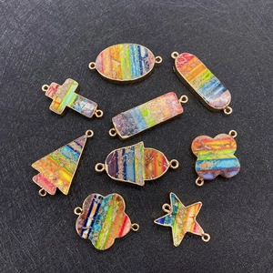 Rainbow emperor stone pendants with gold plated borders in nine geometric shapes