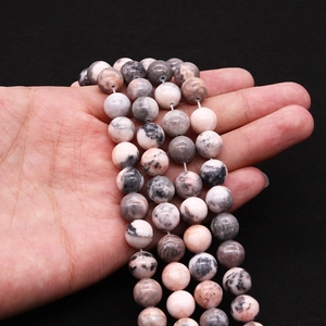 Natural pink zebra stone beads for jewelry making, round polished marble texture beads