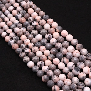 Natural Zebra Stone Round Loose Beads Pink Gray Black Polished Marble Texture Stones For DIY Jewelry Making Necklaces Bracelets