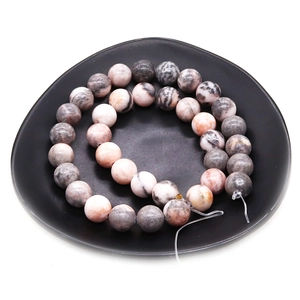 Natural pink and grey zebra stone round beads for DIY jewelry making and crafting