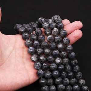 Natural labradorite round beads string in dark grey with blue sheen for DIY jewelry