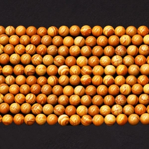 Perles rondes en jaspe grain de bois naturel poli pour la création de bijoux