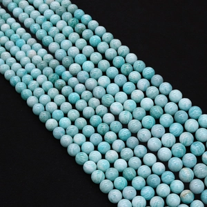 Natural Amazonite Stone Loose Beads Polished Round Ball Straight Hole DIY Jewelry Making Accessories Light Blue Stone Beads