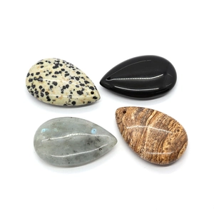 Natural teardrop stone pendants including Dalmation Jasper and Labradorite with pre-drilled holes