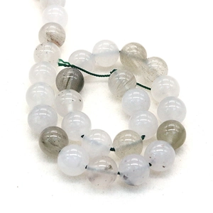 Cuentas de piedra natural blanca translúcida con texturas grises para joyería DIY