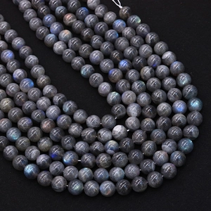 Polished natural labradorite beads with blue and orange iridescent labradorescence sheen