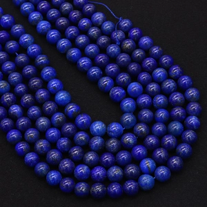Natural lapis lazuli round beads with deep blue hue and golden pyrite spots for DIY jewelry