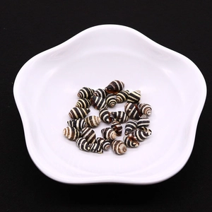 Dettaglio di perline di conchiglia zebra lucide in bianco e nero in un piatto