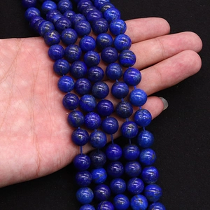 Polished deep blue lapis lazuli round beads with gold flecks for DIY jewelry making