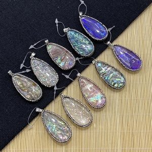 Waterdrop abalone shell pendants with crystal rhinestones in multiple colors