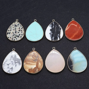 Natural Stone Teardrop Pendant Gold Plated Edge DIY Jewelry Accessory Multi Color Gemstone Charms For Necklace Jewelry