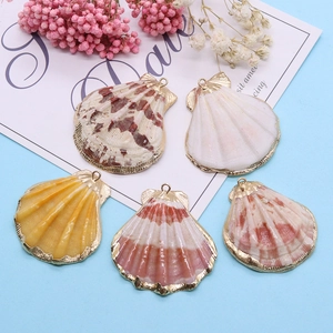 Pendentifs en coquillage naturel avec placage doré et anneaux pour bijoux DIY