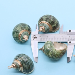 Gedetailleerde afmetingen van natuurlijke groen gestreepte schelphanger met gouden kap