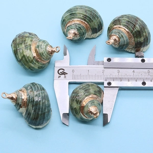 Macro-opname die de breedte van 22mm meet van groene schelphangers met gouden kapjes