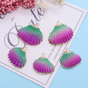 Pendentifs Naturels de Coquille Saint-Jacques Avec Bordure en Métal Doré Dégradé Violet Breloques de Coquillage pour Bijoux DIY
