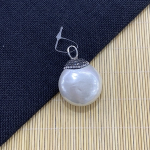 Elegant 32mm natural shell pearl pendant with pave crystals and silver bail for necklaces