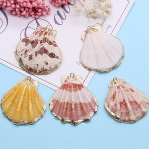 Pendentifs Coquille Saint-Jacques Naturelle Bordure Plaqué Or Couleurs Mixtes Breloques pour Fabrication de Bijoux DIY Collier Boucles d'Oreilles