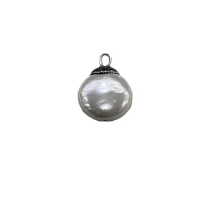 Elegant 32mm natural flat shell pendant with diamond encrusted bail for DIY necklaces