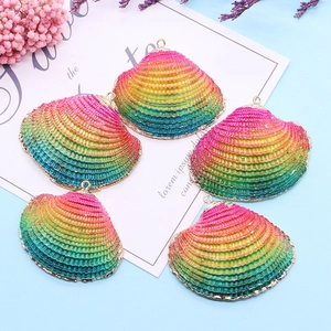 Set of five colorful gradient seashell pendants with gold plated edges for DIY jewelry