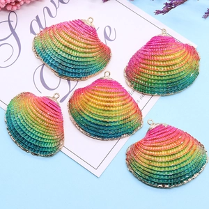Rainbow gradient natural shell charms with gold edges for DIY jewelry making sets