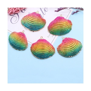 Iridescent natural seashell charms with gold metal edges for DIY jewelry making set