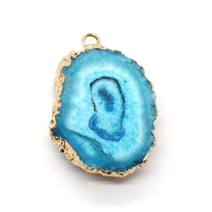 Irregular blue druzy agate pendant with gold plated edge and top metal loop hanging