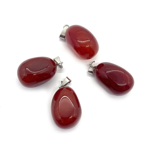 Set of four natural red agate irregular drop pendants with polished silver metal bails