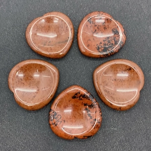 Polished mahogany obsidian thumb stones in heart shape for relaxation and massage set
