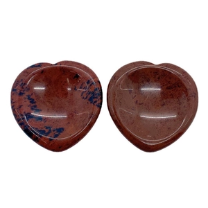 Polished heart-shaped thumb stone made of natural mahogany obsidian and red stone