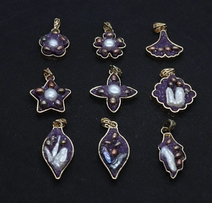 Natural Freshwater Pearl Flower Leaf Star Shape Copper Resin Druzy Pendant For Jewelry Making DIY Necklace Wedding Party Jewelry