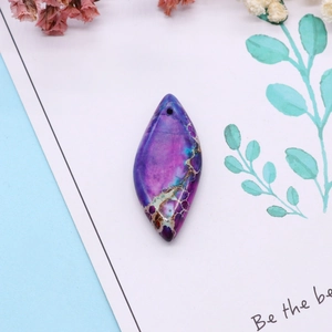 Leaf-shaped natural emperor stone pendant with purple and blue textures for DIY jewelry