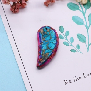 Pendentif demi-lune en pierre naturelle colorée avec motifs bleus et roses pour bijoux DIY