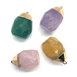 Faceted natural stone pendants in four colors with gold metal caps for DIY jewelry