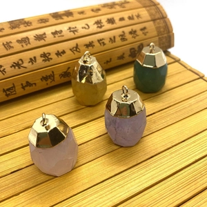 Natural Stone Faceted Cylindrical Pendant For DIY Jewelry Making Polished Crystal Quartz Stone Charm Connector Accessory