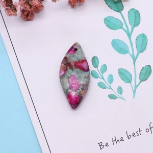 Polished rhombus natural stone pendant in pink and green colors for DIY necklaces
