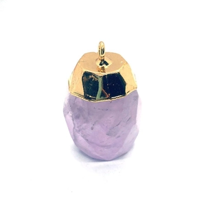 Natural amethyst cylinder pendant with gold plated rim and ring for DIY jewelry making