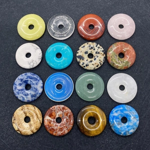 Natural Stone Round Pi Disc Donut Pendant Polished Healing Crystal Charm For DIY Necklace Jewelry Making Findings