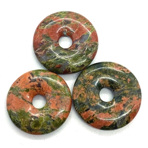 Natural 25mm Unakite stone donut pendants with polished finish for DIY jewelry