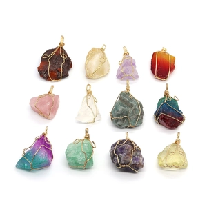 Irregular Natural Crystal Stone Wire Wrapped Pendant For DIY Jewelry Making Raw Gemstone Pendant Only Without Chain Boho