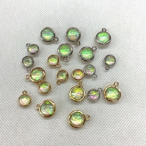 Iridescent crystal glass charms with gold and silver plated edges for DIY jewelry making