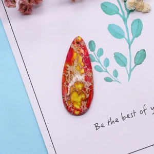 Waterdrop-shaped natural stone pendant with vibrant red and yellow marble texture for jewelry