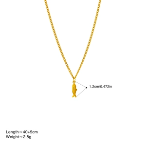 Golden stainless steel tuna fish pendant necklace with 40+5cm adjustable chain for women