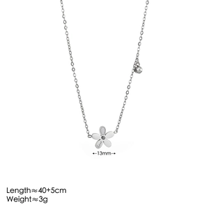 Collier fleur minimaliste en acier inoxydable avec gravure Love et pierre de zircon