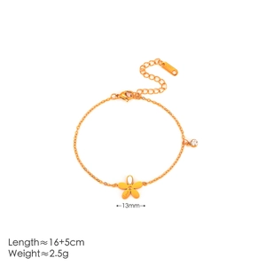 Bracelet fleur en acier inoxydable doré avec gravure Love et pierre de zircon