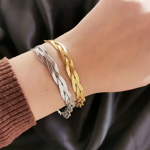 Minimalistische Roestvrijstalen Gevlochten Drielaagse Platte Slangenketting Armband Halsketting Voor Vrouwen Mode Sieraden