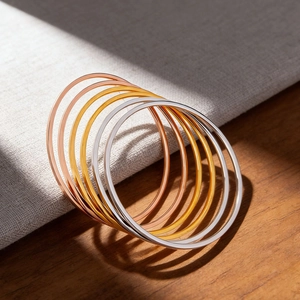 Set di bracciali rigidi in acciaio inossidabile da 2mm in oro, oro rosa e argento