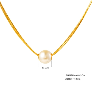 Collier double rang en titane doré avec pendentif perle de 16mm pour femme élégante