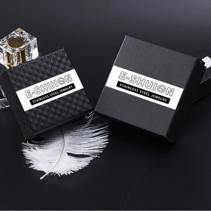 Joyero de Cartón Negro con Patrón de Rombos Estuche para Collares y Pendientes Caja de Embalaje de Regalo