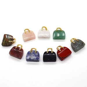 Set of 10 handbag-shaped natural stone pendants with gold handles for DIY jewelry