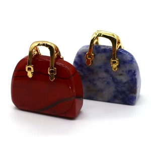 Natural stone handbag pendants in red jasper and sodalite with gold metal handles